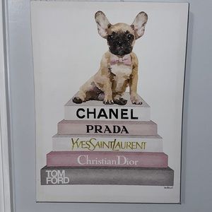 FRENCH BULLDOG ON CHANEL, PRADA, YSL, DIOR, and TOM FORD BOOKS CANVAS PRINT